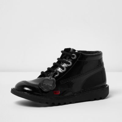 Girls Kickers black patent lace-up boots